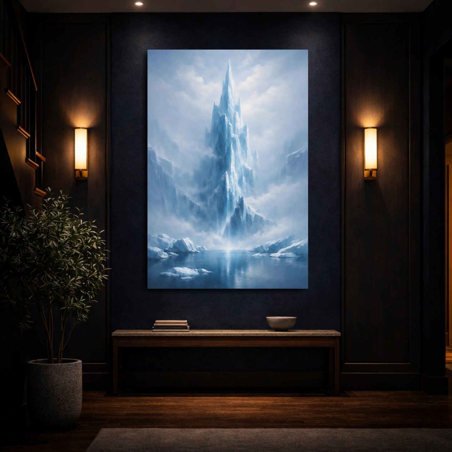 Mockup 3. Nature Ice Mountain Blue Ice Mountain shown as stretched canvas wall art