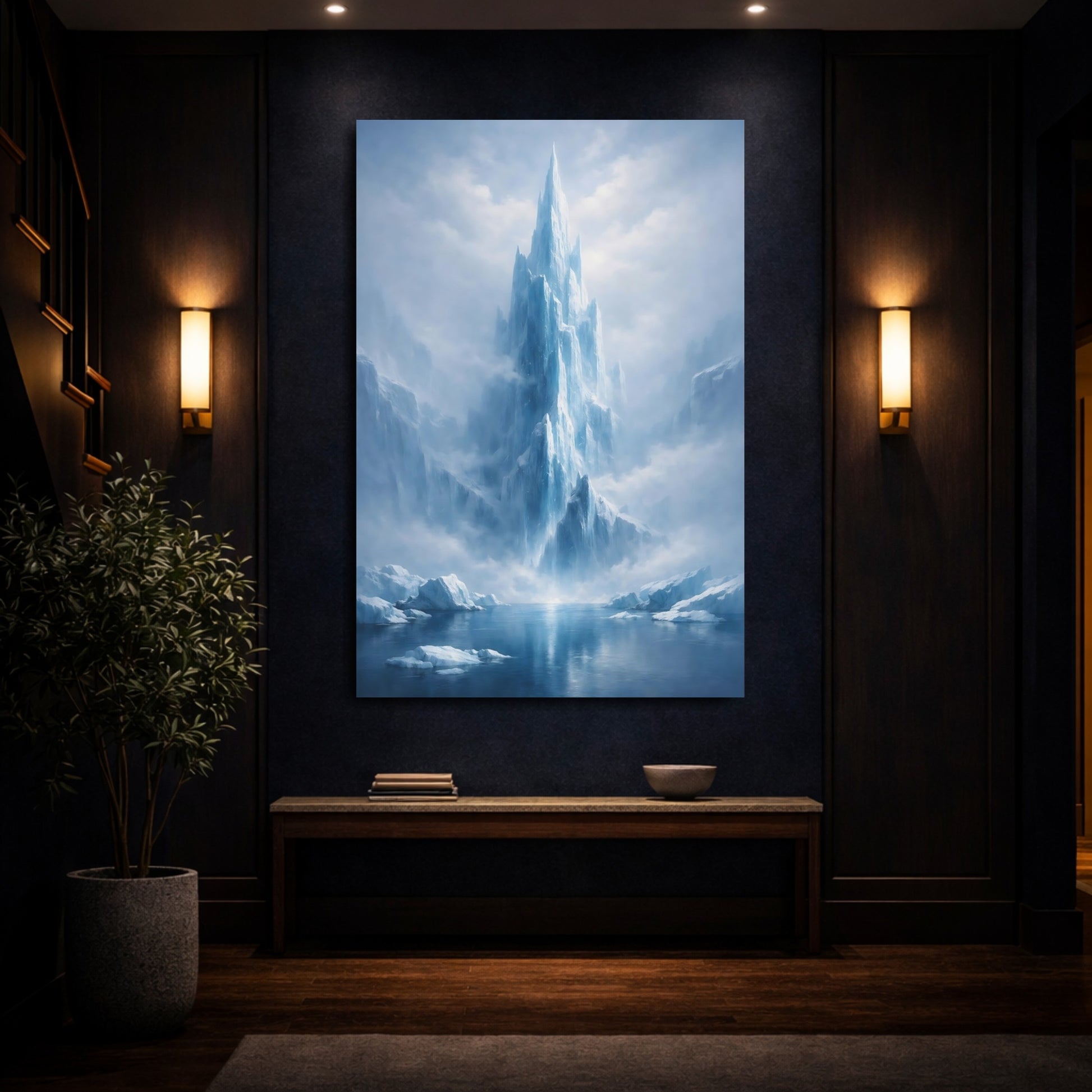 Mockup 3. Nature Ice Mountain Blue Ice Mountain shown as stretched canvas wall art