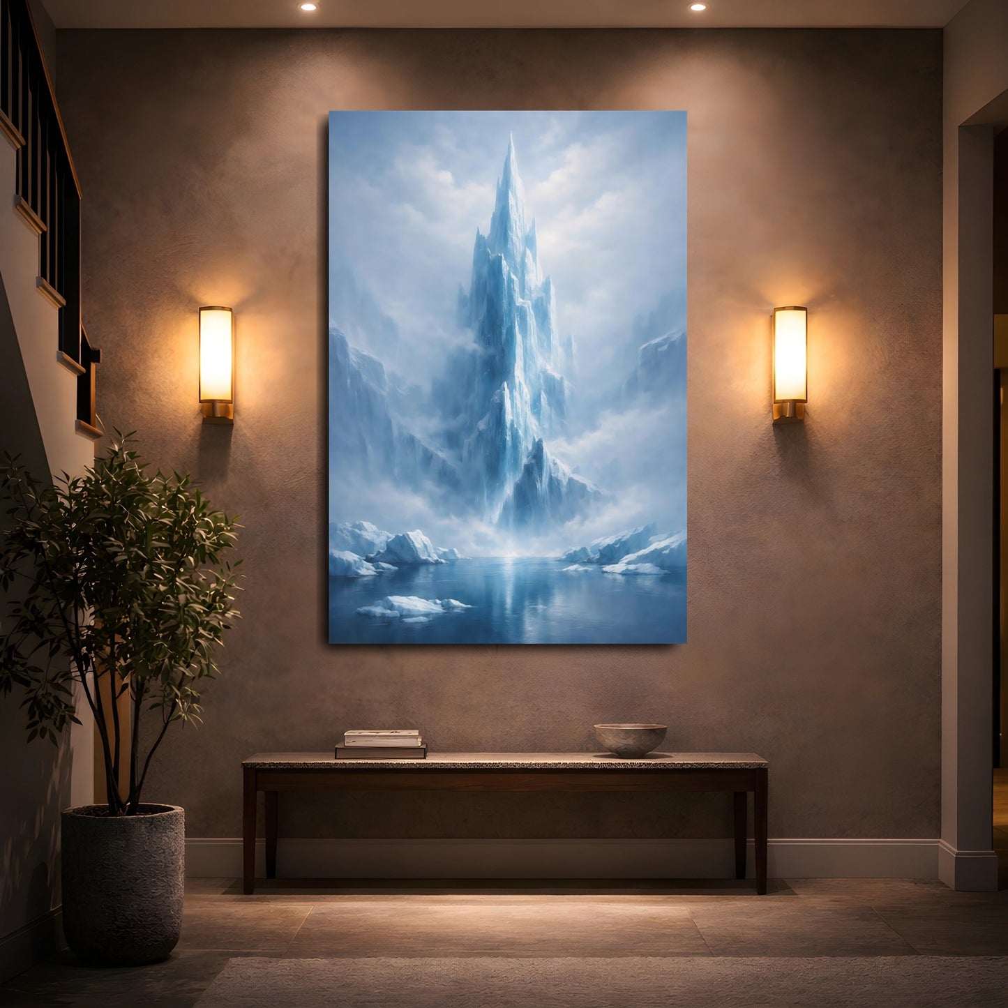 Mockup 4. Nature Ice Mountain Blue Ice Mountain shown as stretched canvas wall art