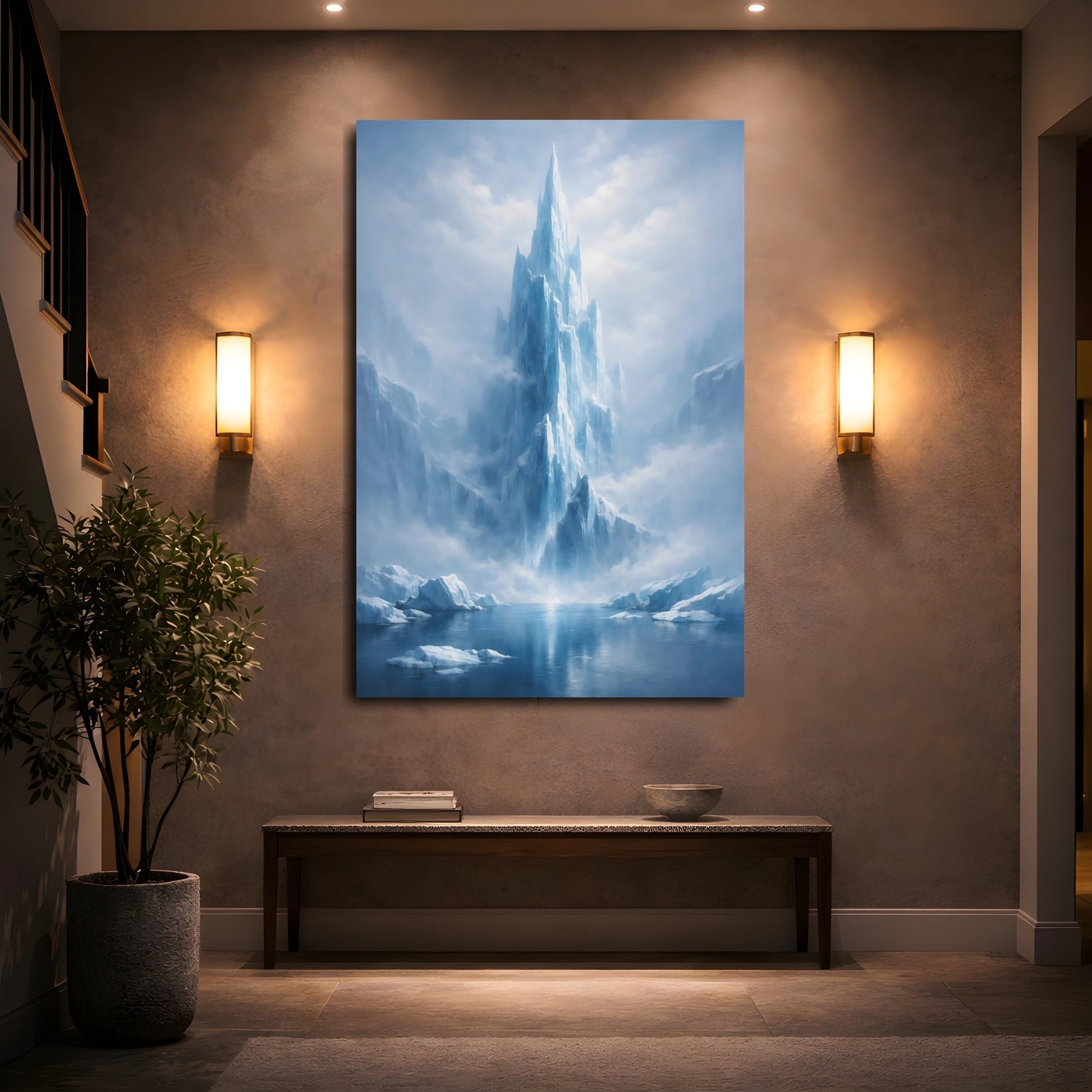 Mockup 4. Nature Ice Mountain Blue Ice Mountain shown as stretched canvas wall art