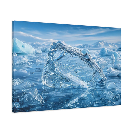 Main Mockup. Nature Iceberg Blue And White shown as stretched canvas wall art