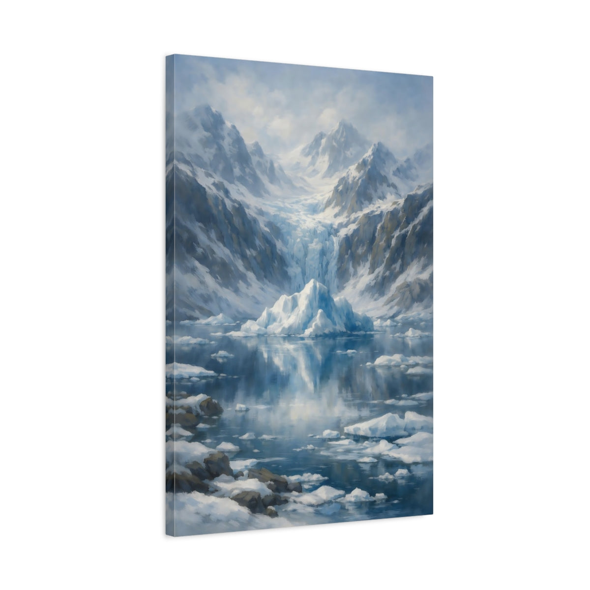 Side Mockup 2. Nature Iceberg Blue And White shown as stretched canvas wall art