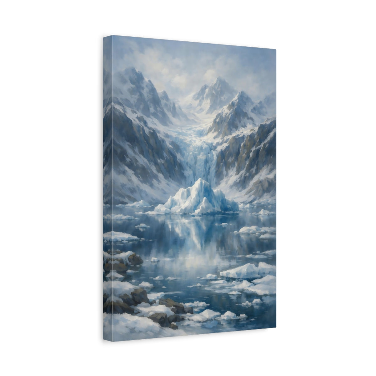 Side Mockup 4. Nature Iceberg Blue And White shown as stretched canvas wall art
