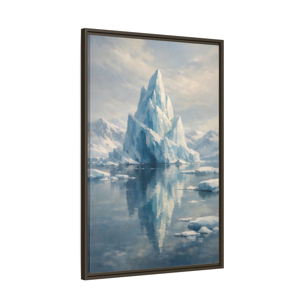 Side Mockup 10. Nature Iceberg Blue And White Iceberg shown as stretched canvas wall art