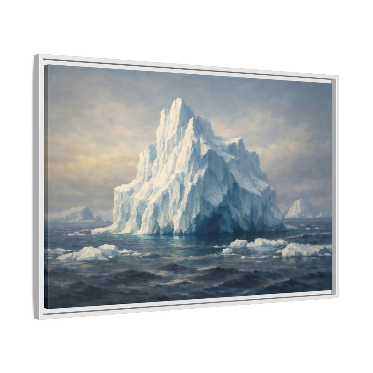 Side Mockup 8. Nature Iceberg Blue And White Iceberg shown as stretched canvas wall art