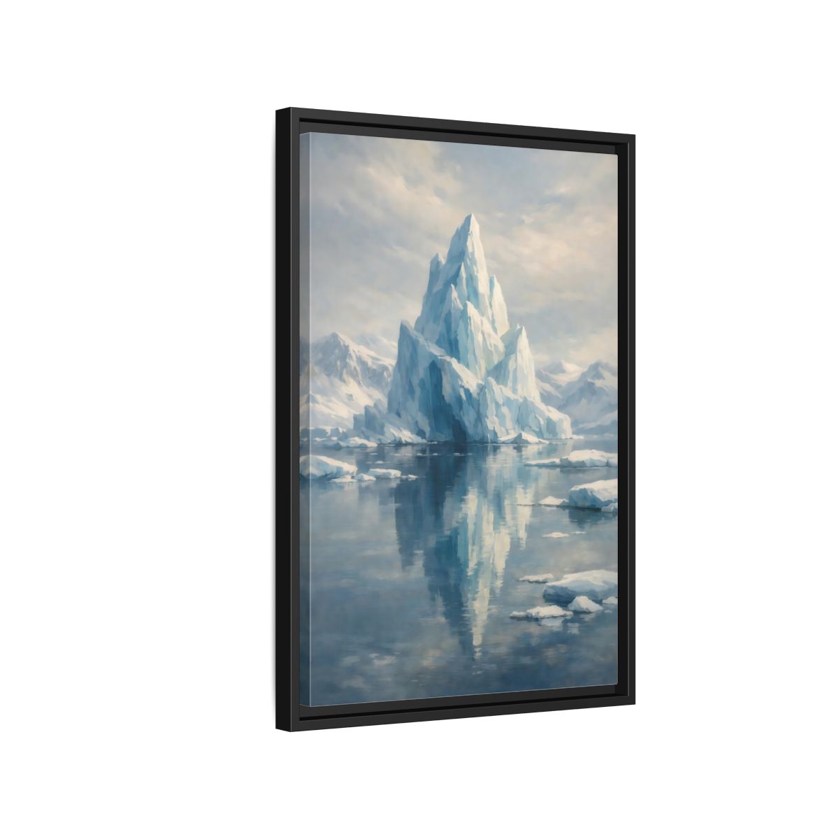 Side Mockup 3. Nature Iceberg Blue And White Iceberg shown as stretched canvas wall art