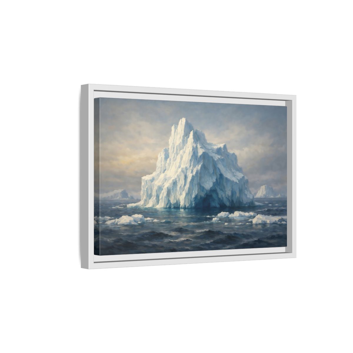 Side Mockup 4. Nature Iceberg Blue And White Iceberg shown as stretched canvas wall art