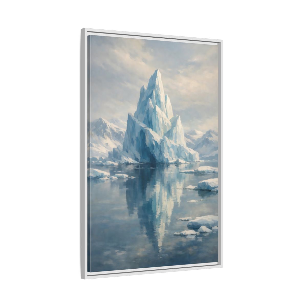 Side Mockup 9. Nature Iceberg Blue And White Iceberg shown as stretched canvas wall art