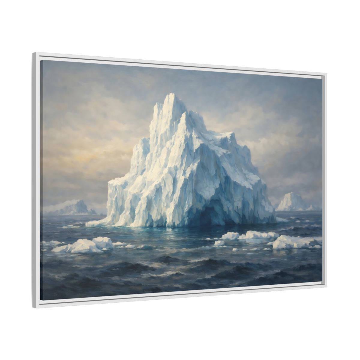 Side Mockup 7. Nature Iceberg Blue And White Iceberg shown as stretched canvas wall art