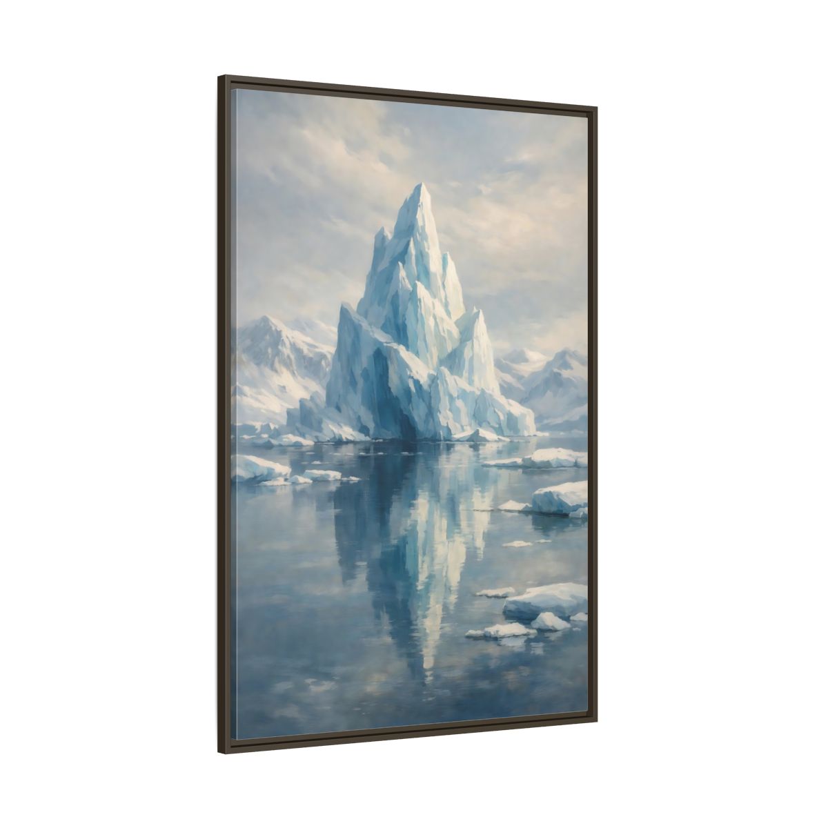 Side Mockup 8. Nature Iceberg Blue And White Iceberg shown as stretched canvas wall art