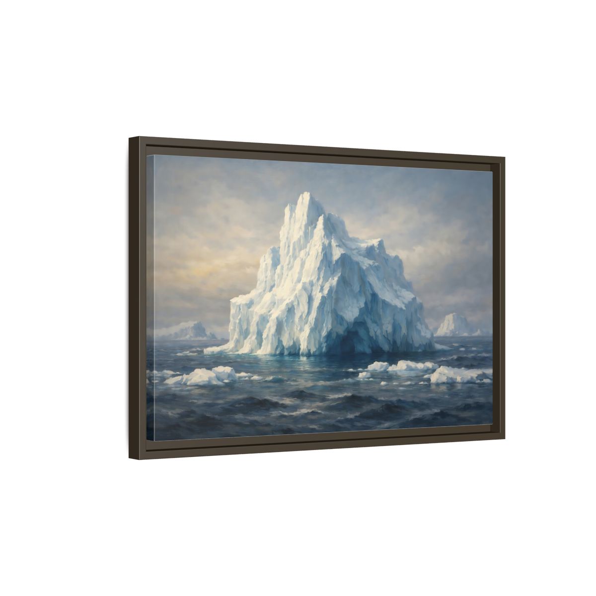 Side Mockup 2. Nature Iceberg Blue And White Iceberg shown as stretched canvas wall art