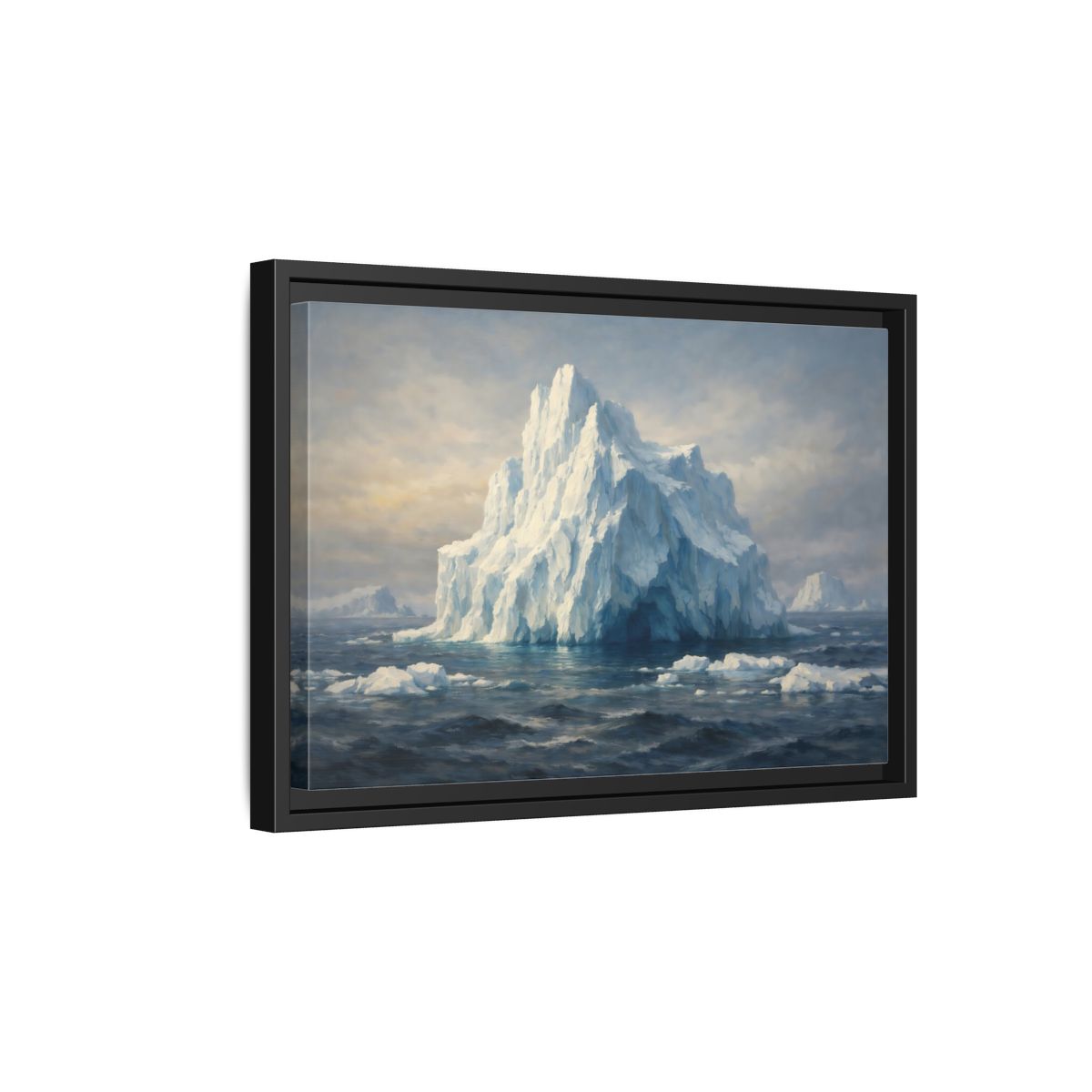 Side Mockup 6. Nature Iceberg Blue And White Iceberg shown as stretched canvas wall art