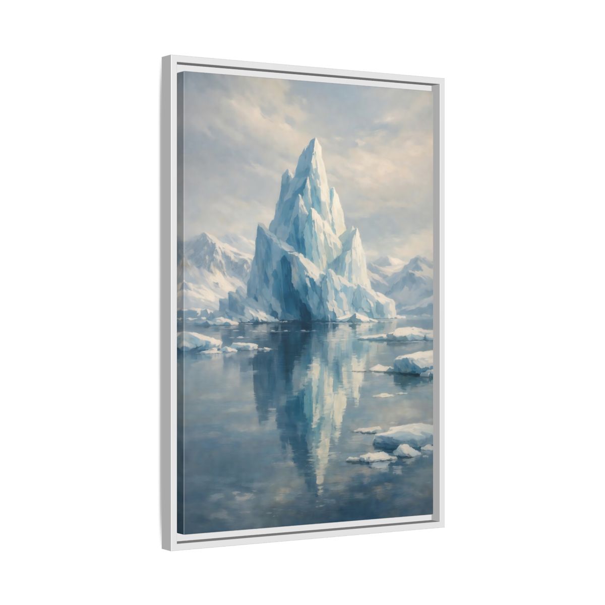 Side Mockup 11. Nature Iceberg Blue And White Iceberg shown as stretched canvas wall art