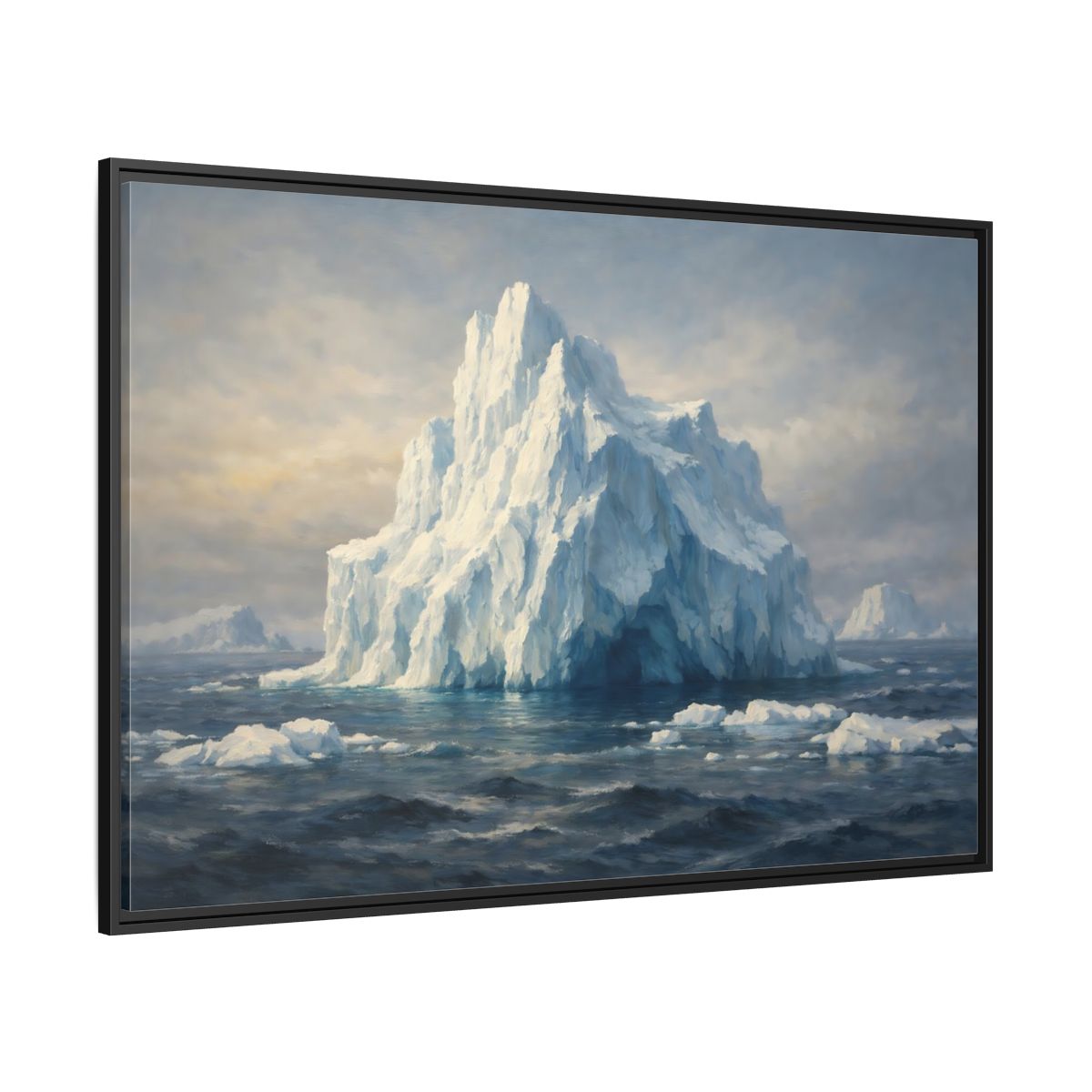 Side Mockup 12. Nature Iceberg Blue And White Iceberg shown as stretched canvas wall art