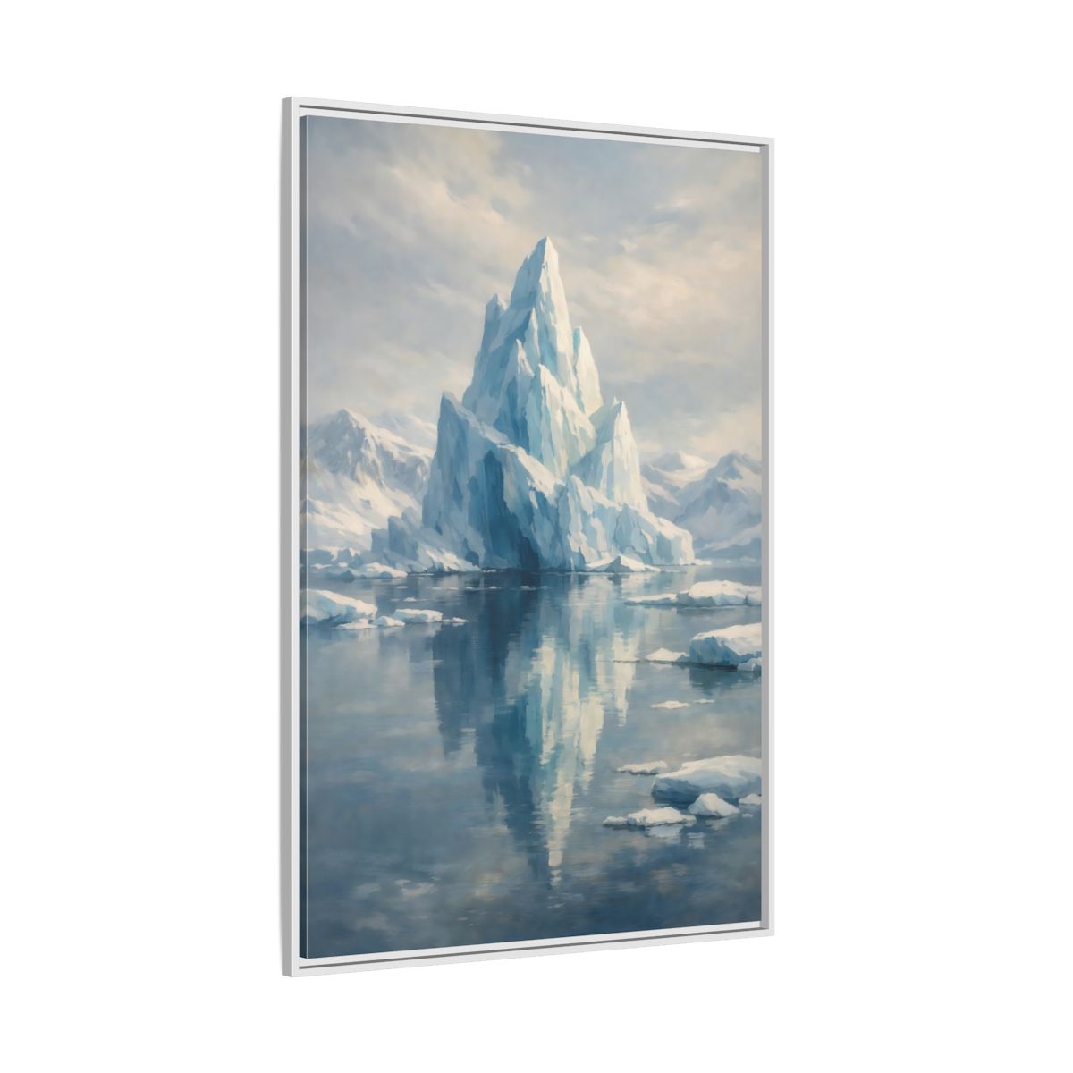 Side Mockup 7. Nature Iceberg Blue And White Iceberg shown as stretched canvas wall art