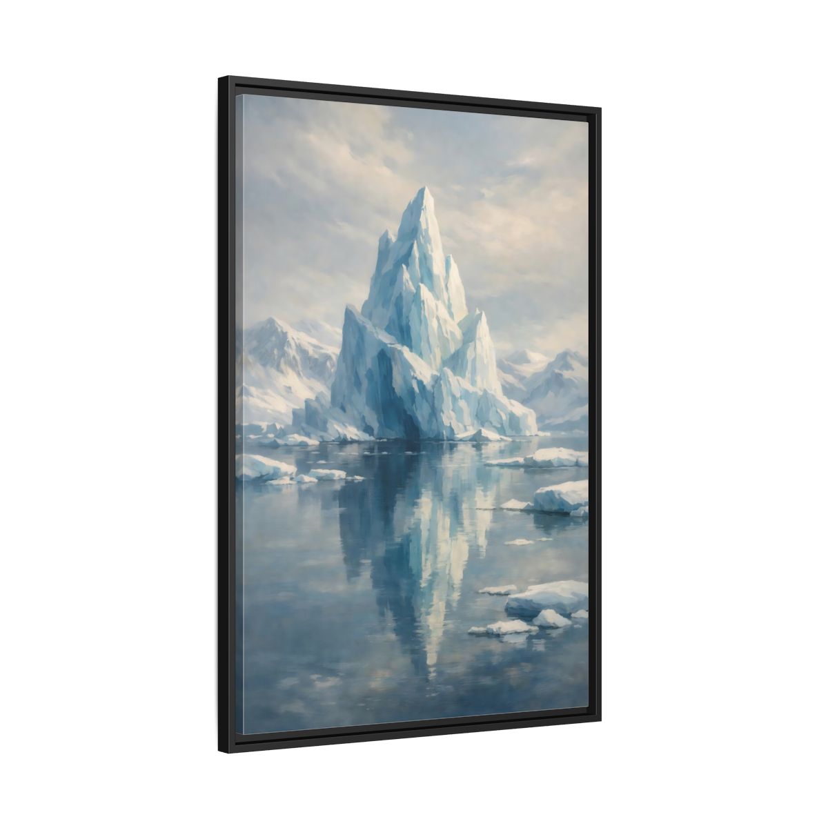 Side Mockup 13. Nature Iceberg Blue And White Iceberg shown as stretched canvas wall art