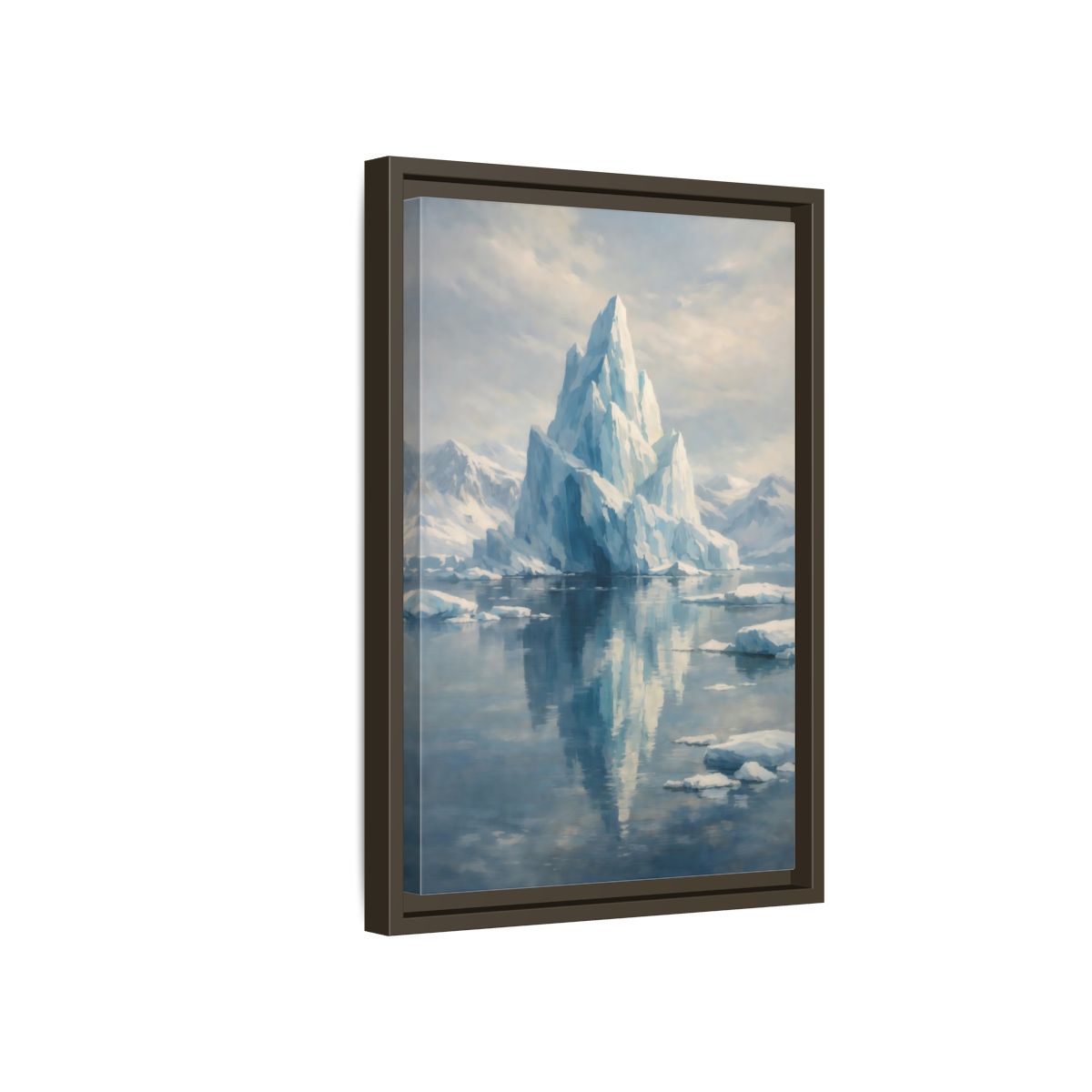 Side Mockup 5. Nature Iceberg Blue And White Iceberg shown as stretched canvas wall art