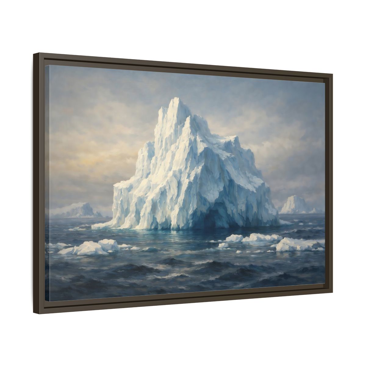 Side Mockup 11. Nature Iceberg Blue And White Iceberg shown as stretched canvas wall art