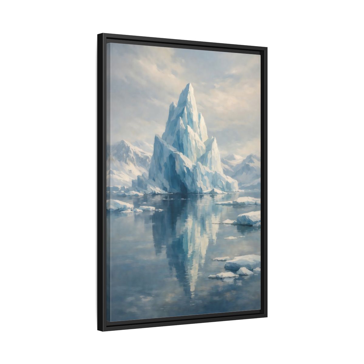 Side Mockup 14. Nature Iceberg Blue And White Iceberg shown as stretched canvas wall art