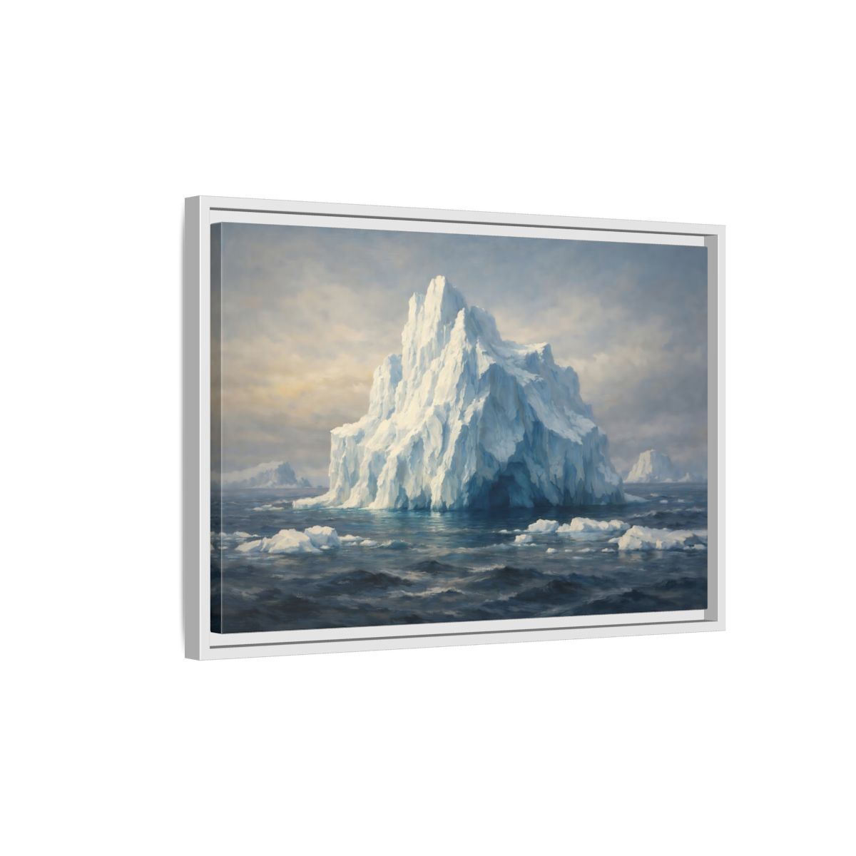Side Mockup 1. Nature Iceberg Blue And White Iceberg shown as stretched canvas wall art