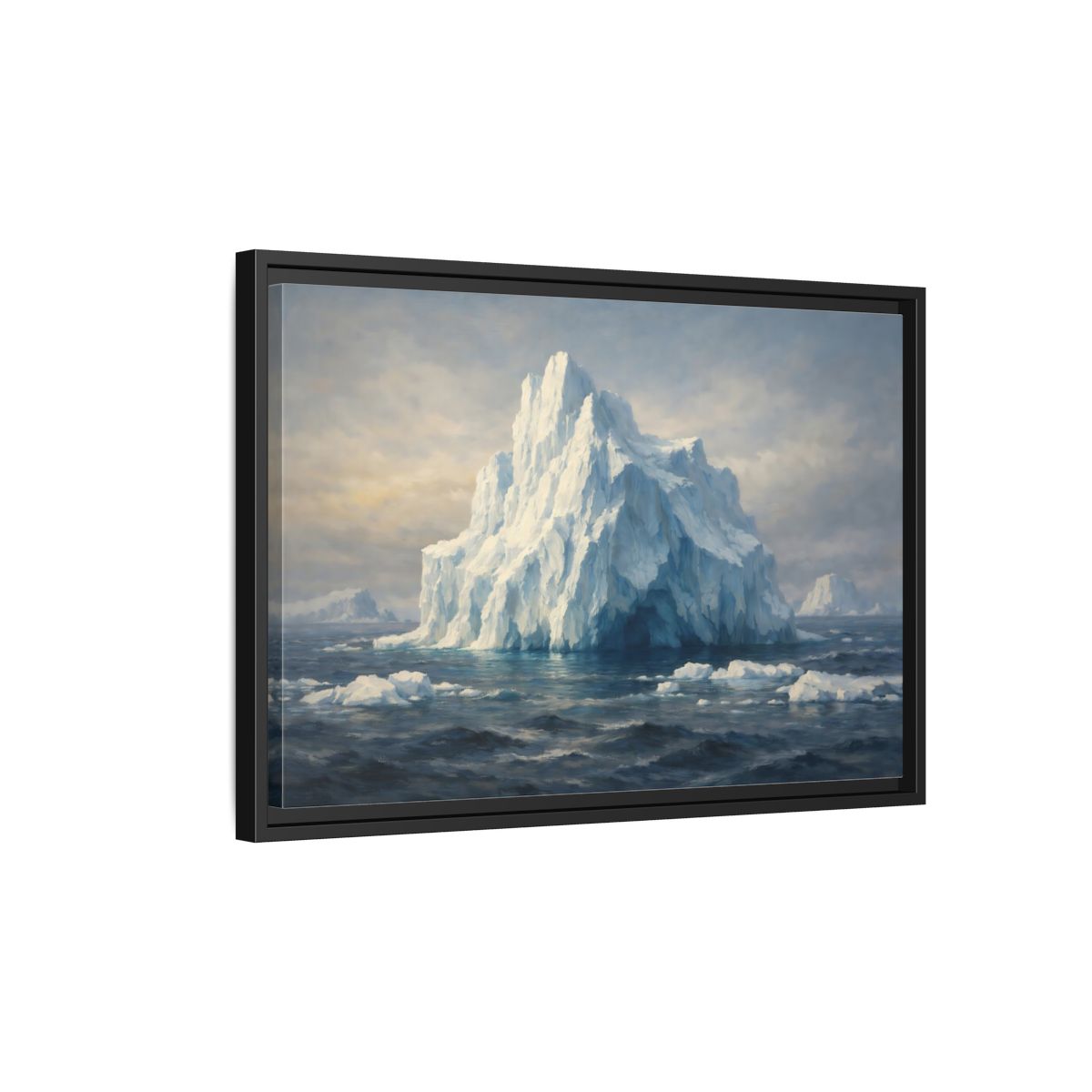 Side Mockup 3. Nature Iceberg Blue And White Iceberg shown as stretched canvas wall art