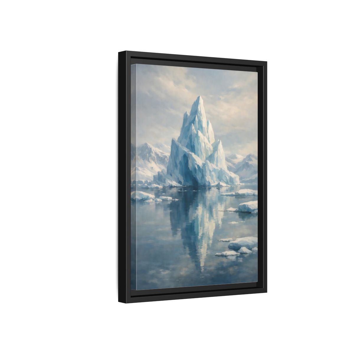 Side Mockup 6. Nature Iceberg Blue And White Iceberg shown as stretched canvas wall art
