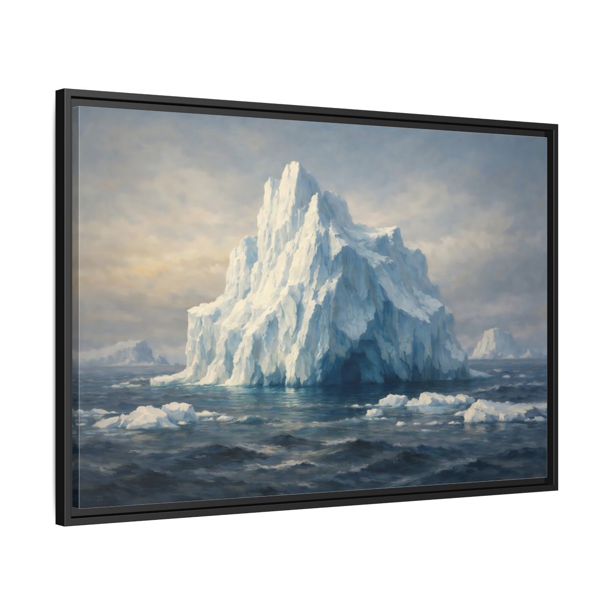 Side Mockup 13. Nature Iceberg Blue And White Iceberg shown as stretched canvas wall art