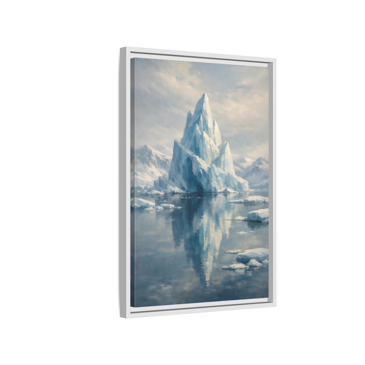 Side Mockup 1. Nature Iceberg Blue And White Iceberg shown as stretched canvas wall art