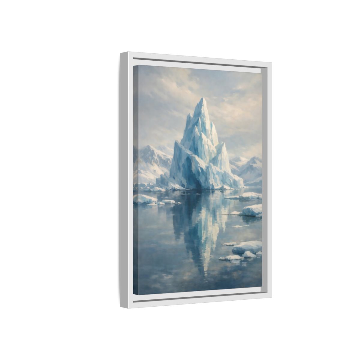 Side Mockup 4. Nature Iceberg Blue And White Iceberg shown as stretched canvas wall art