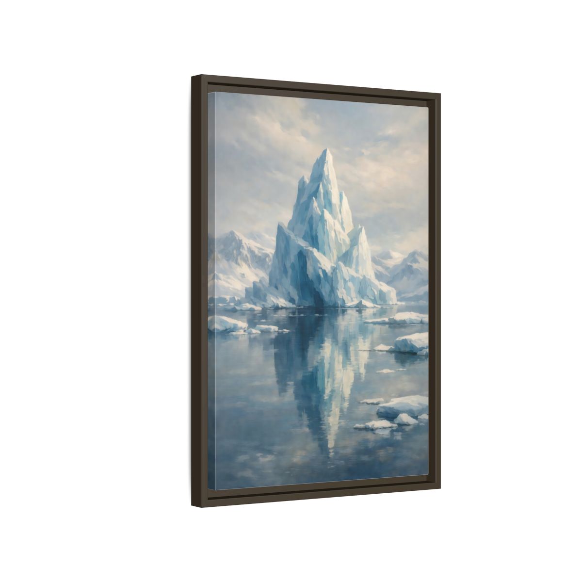 Side Mockup 2. Nature Iceberg Blue And White Iceberg shown as stretched canvas wall art
