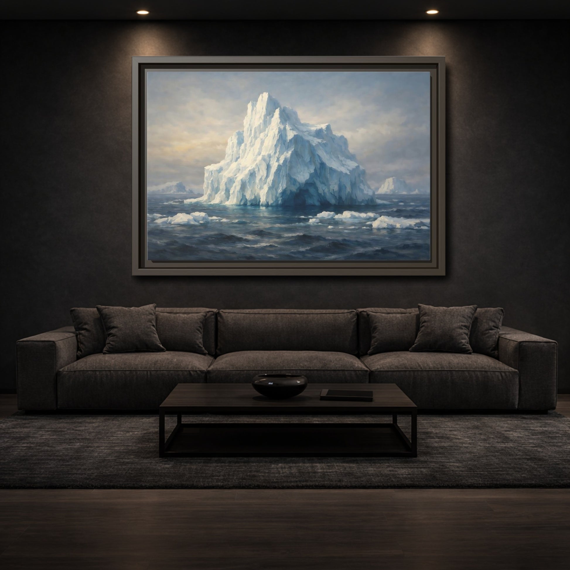 Mockup 2. Nature Iceberg Blue And White Iceberg shown as stretched canvas wall art