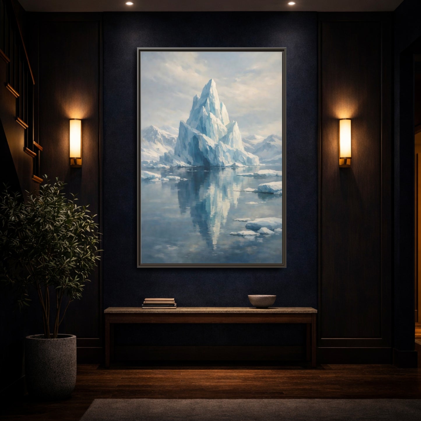 Mockup 3. Nature Iceberg Blue And White Iceberg shown as stretched canvas wall art