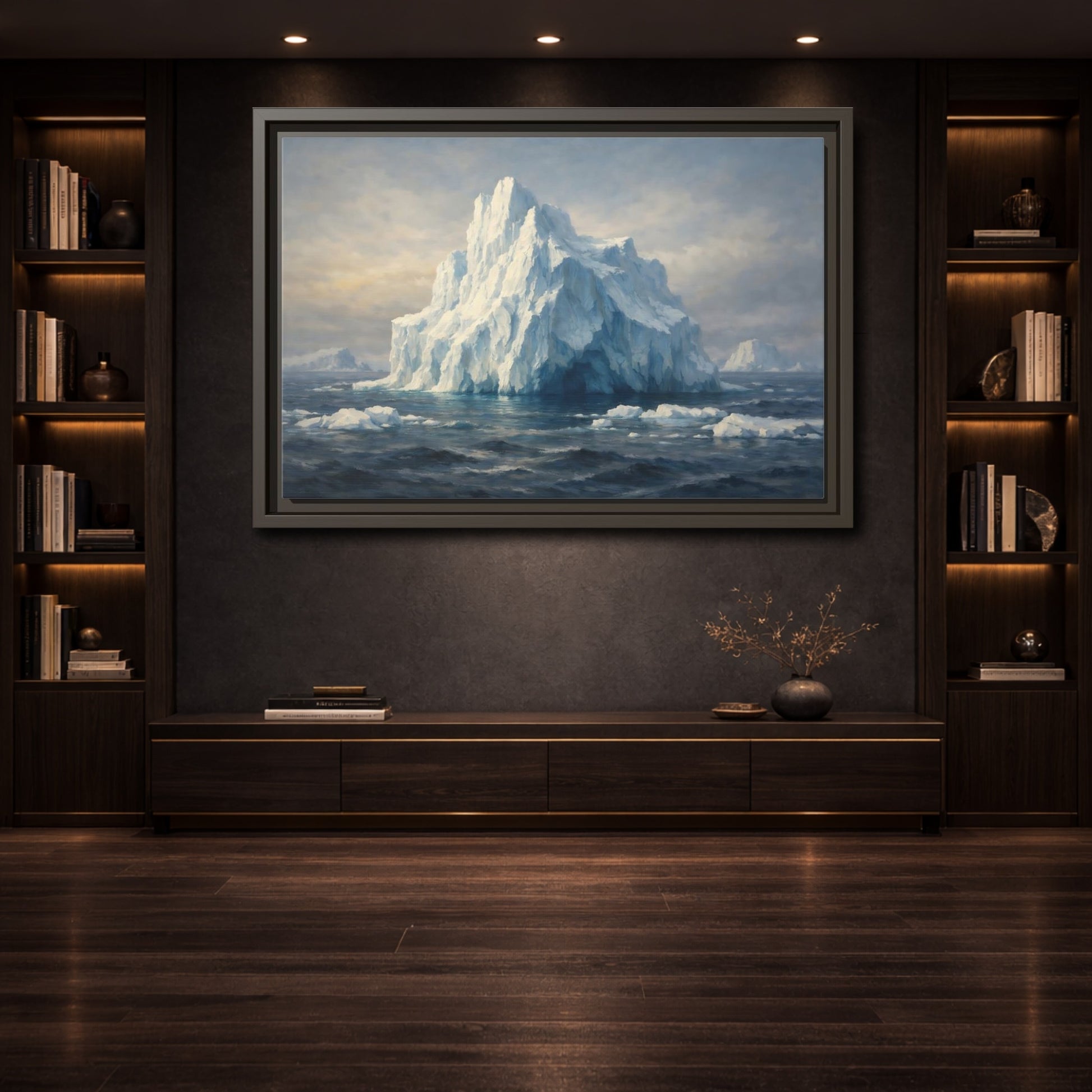 Mockup 3. Nature Iceberg Blue And White Iceberg shown as stretched canvas wall art