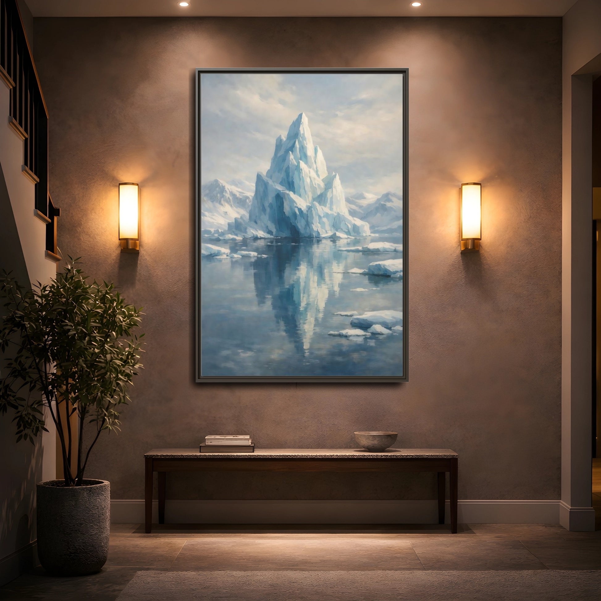 Mockup 4. Nature Iceberg Blue And White Iceberg shown as stretched canvas wall art