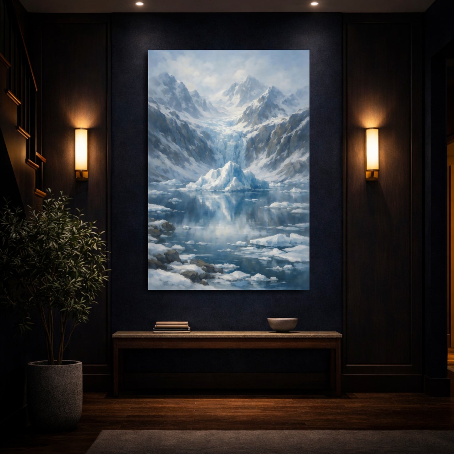 Mockup 3. Nature Iceberg Blue And White shown as stretched canvas wall art