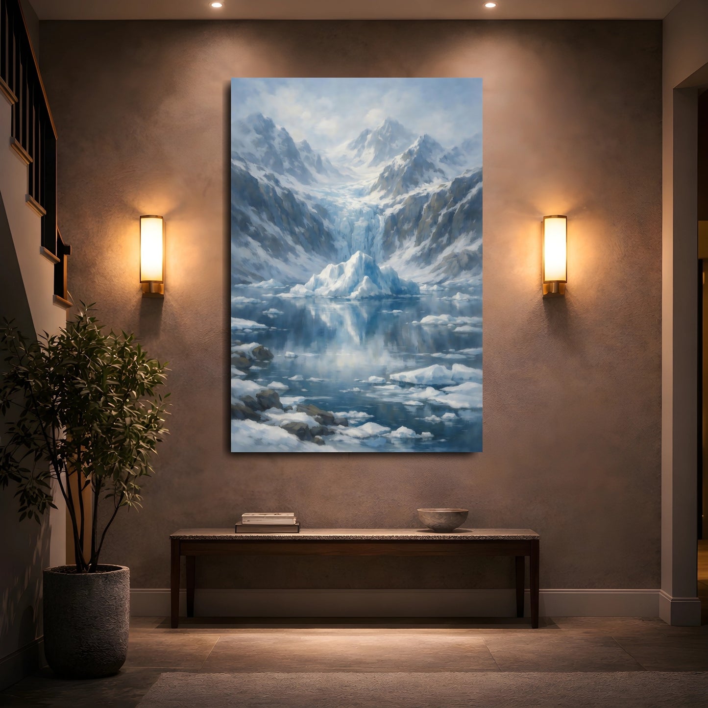 Mockup 4. Nature Iceberg Blue And White shown as stretched canvas wall art