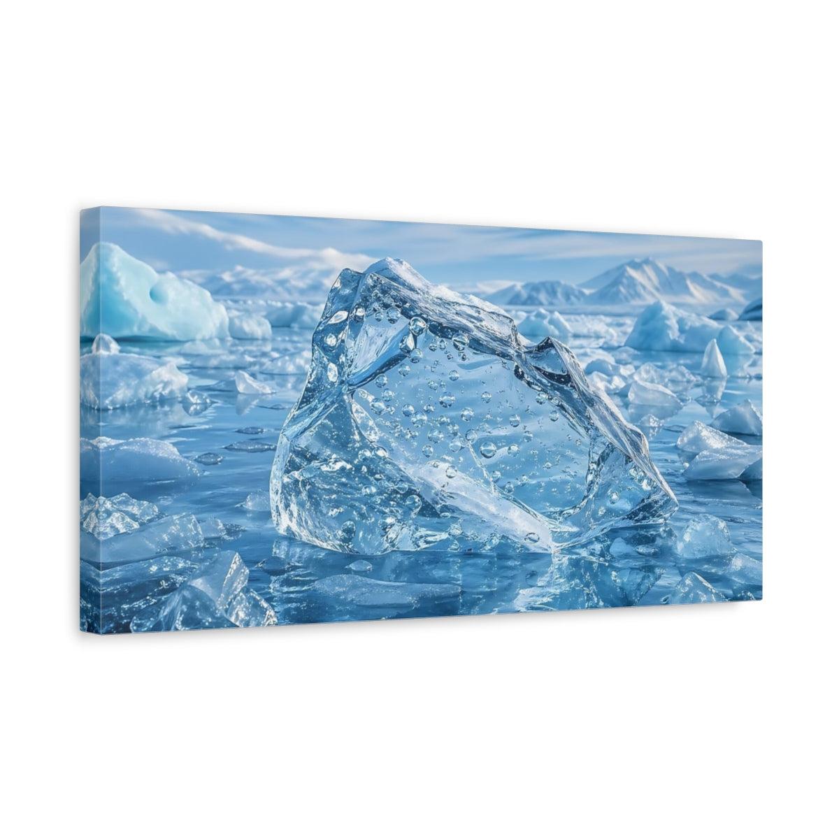 Side Mockup 3. Nature Iceberg Blue Iceberg shown as stretched canvas wall art