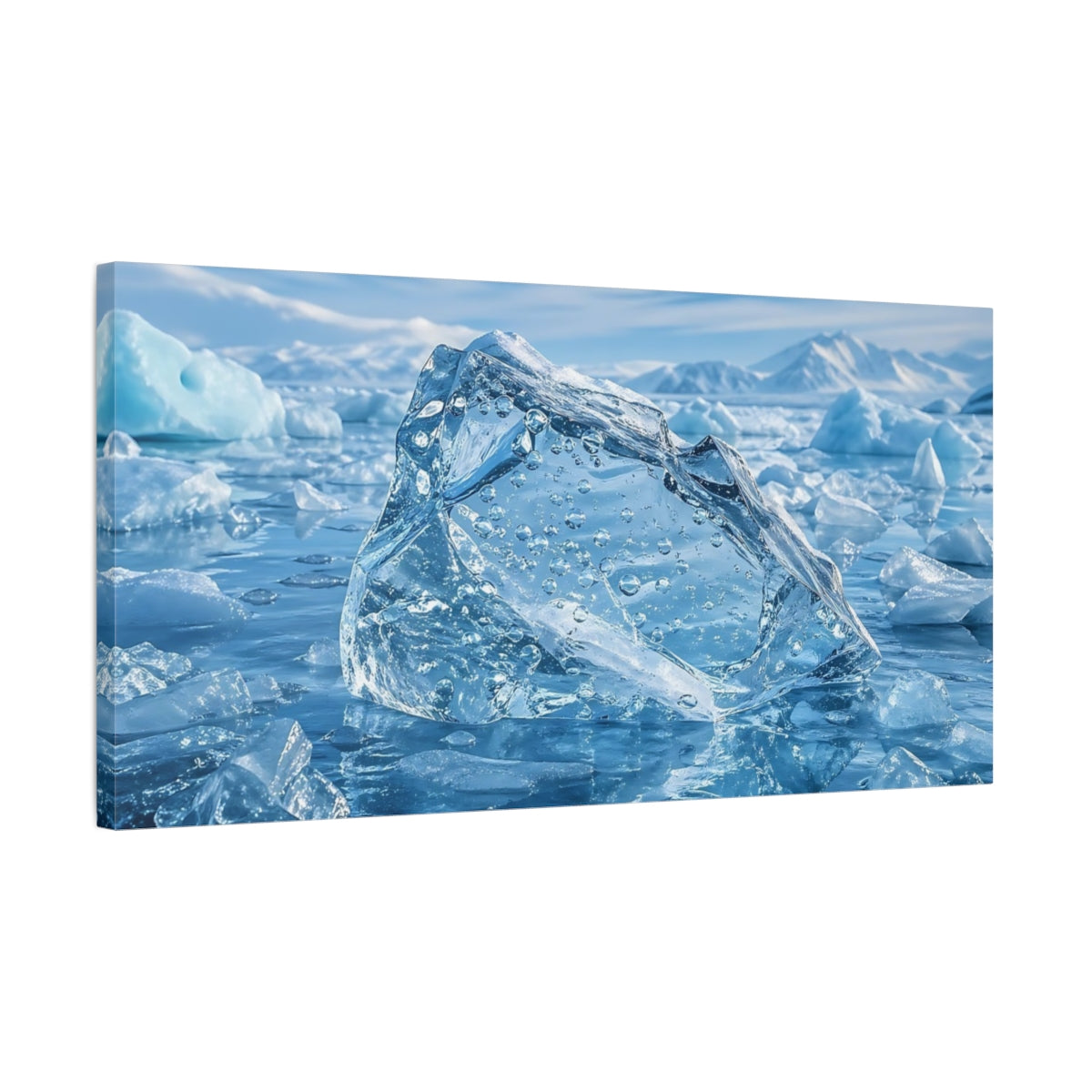 Side Mockup 1. Nature Iceberg Blue Iceberg shown as stretched canvas wall art