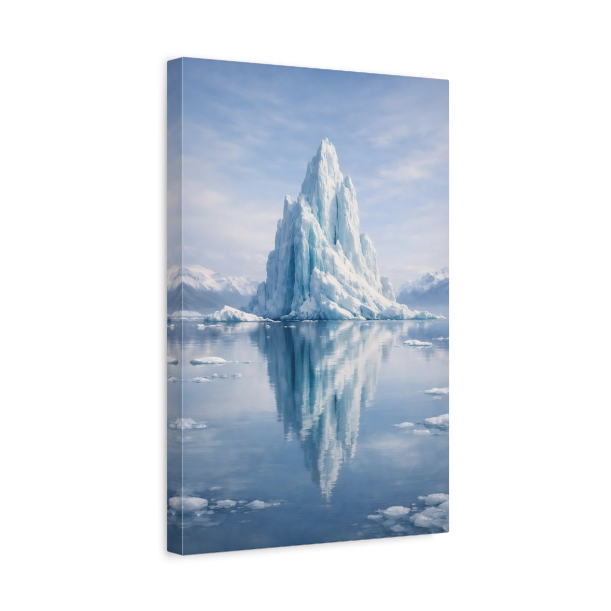 Side Mockup 4. Nature Iceberg Blue Iceberg shown as stretched canvas wall art