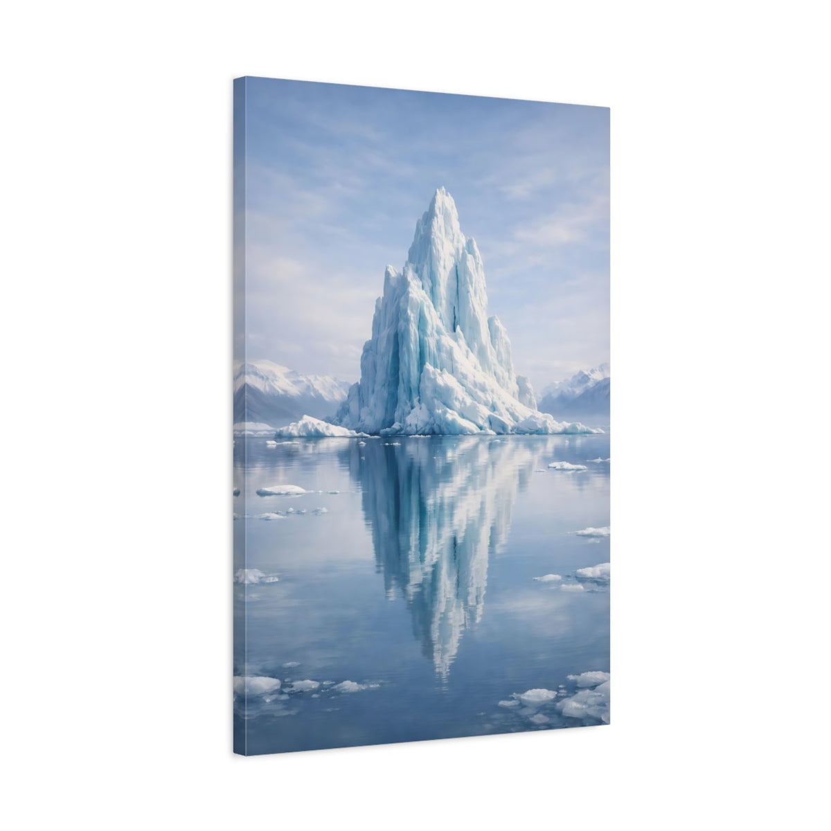 Side Mockup 2. Nature Iceberg Blue Iceberg shown as stretched canvas wall art