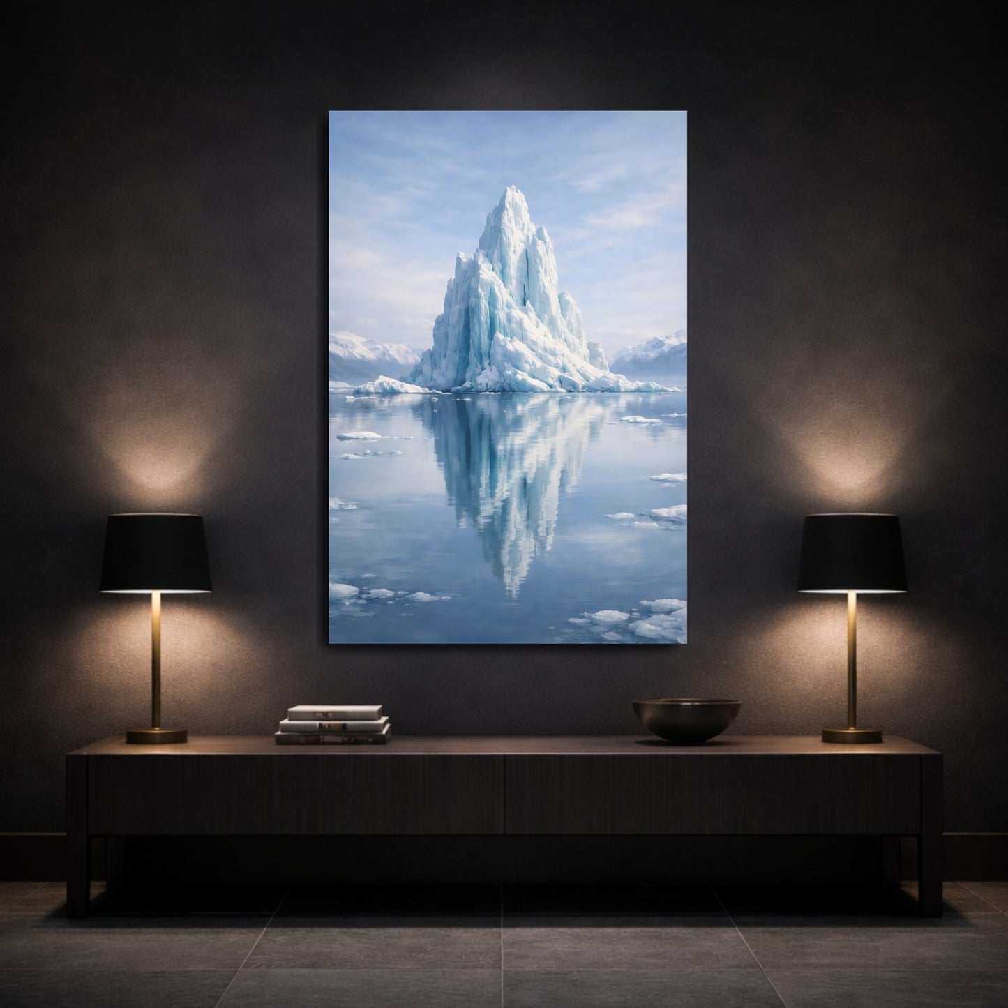 Mockup 2. Nature Iceberg Blue Iceberg shown as stretched canvas wall art
