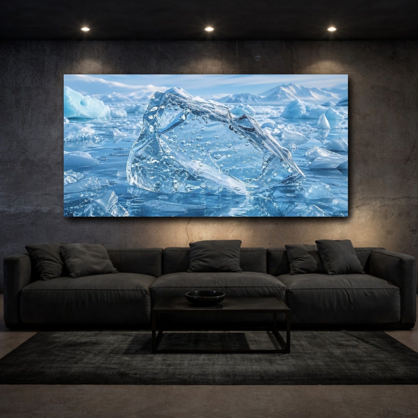 Mockup 2. Nature Iceberg Blue Iceberg shown as stretched canvas wall art