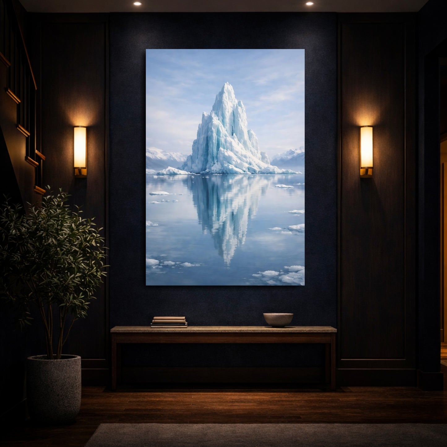 Mockup 3. Nature Iceberg Blue Iceberg shown as stretched canvas wall art