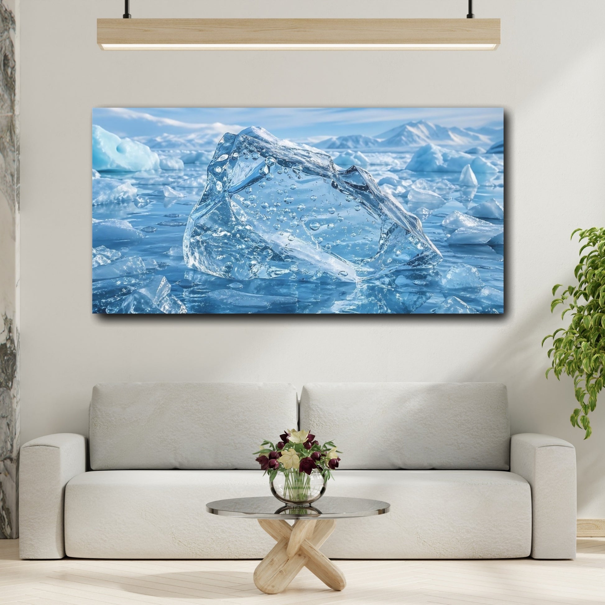 Mockup 3. Nature Iceberg Blue Iceberg shown as stretched canvas wall art