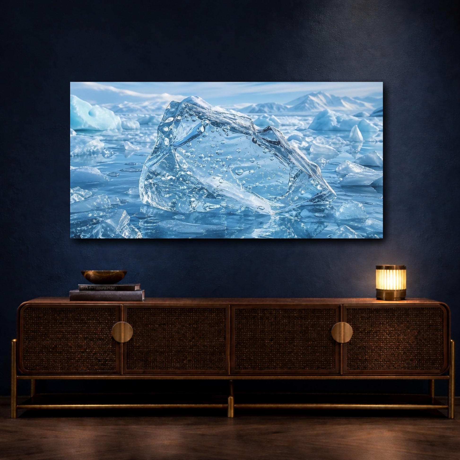 Mockup 4. Nature Iceberg Blue Iceberg shown as stretched canvas wall art