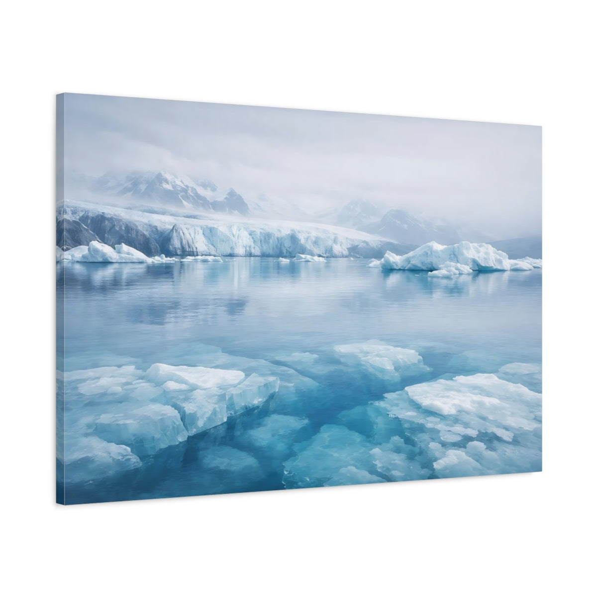 Main Mockup. Nature Icebergs Blue Arctic shown as stretched canvas wall art