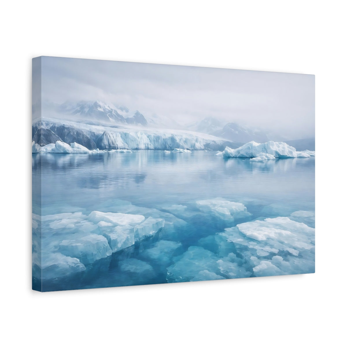 Side Mockup 4. Nature Icebergs Blue Arctic shown as stretched canvas wall art