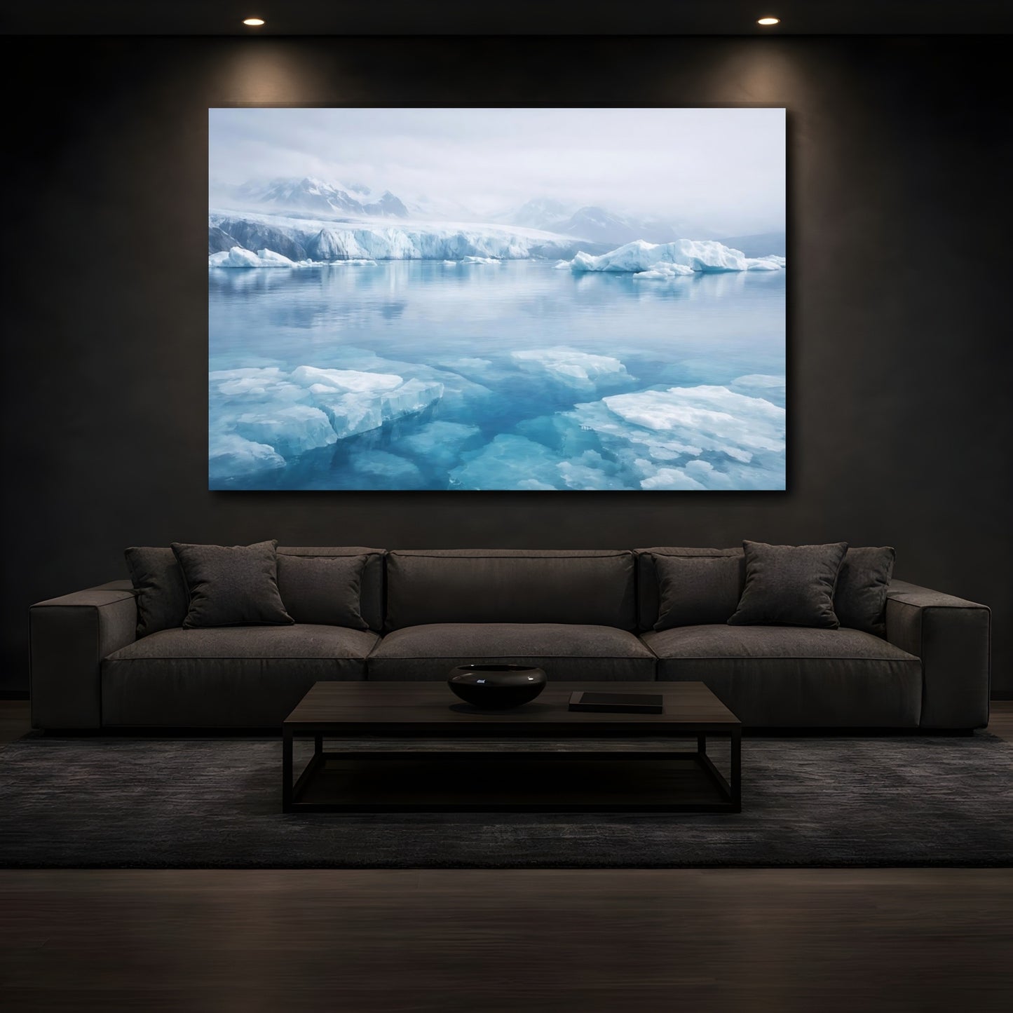 Mockup 2. Nature Icebergs Blue Arctic shown as stretched canvas wall art