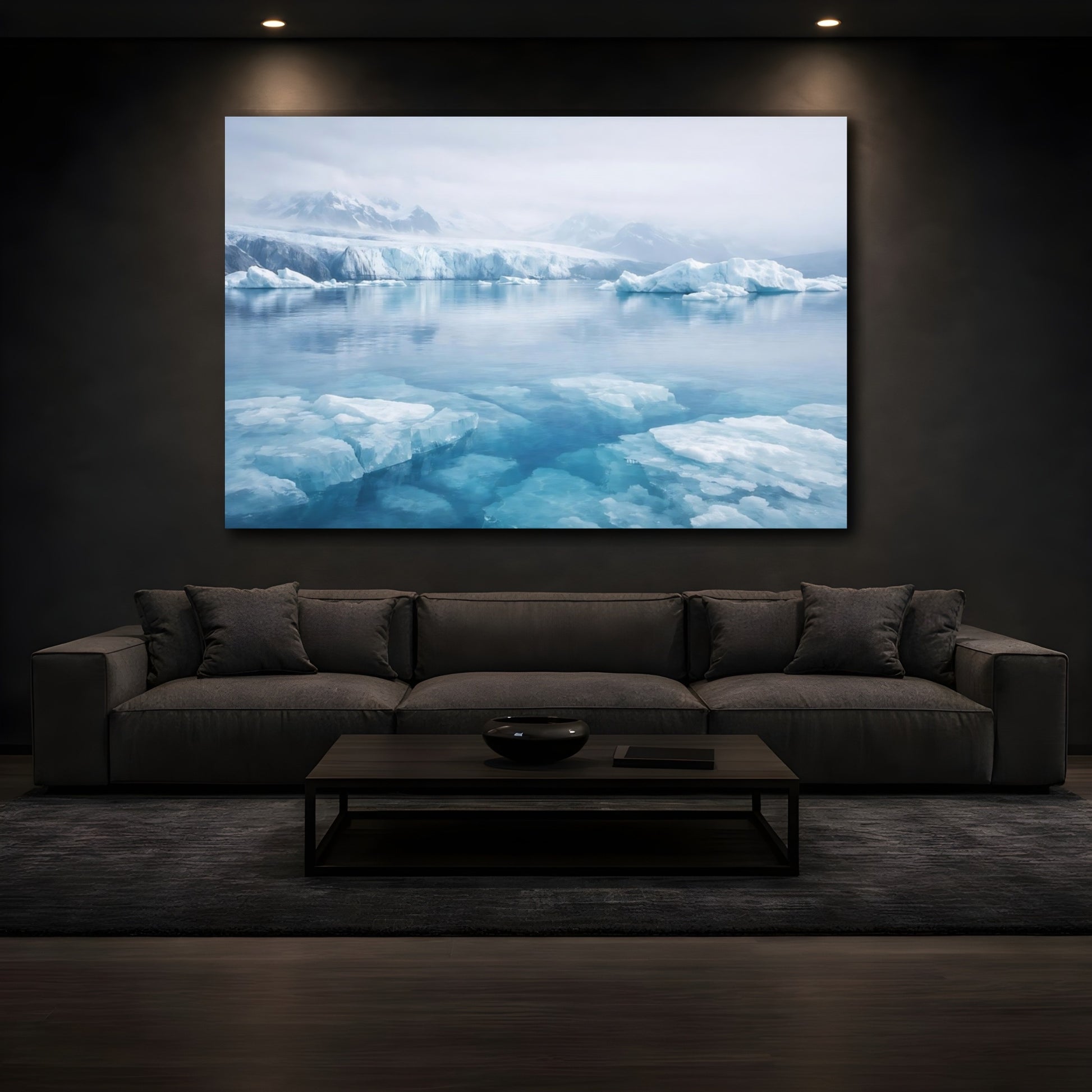 Mockup 2. Nature Icebergs Blue Arctic shown as stretched canvas wall art