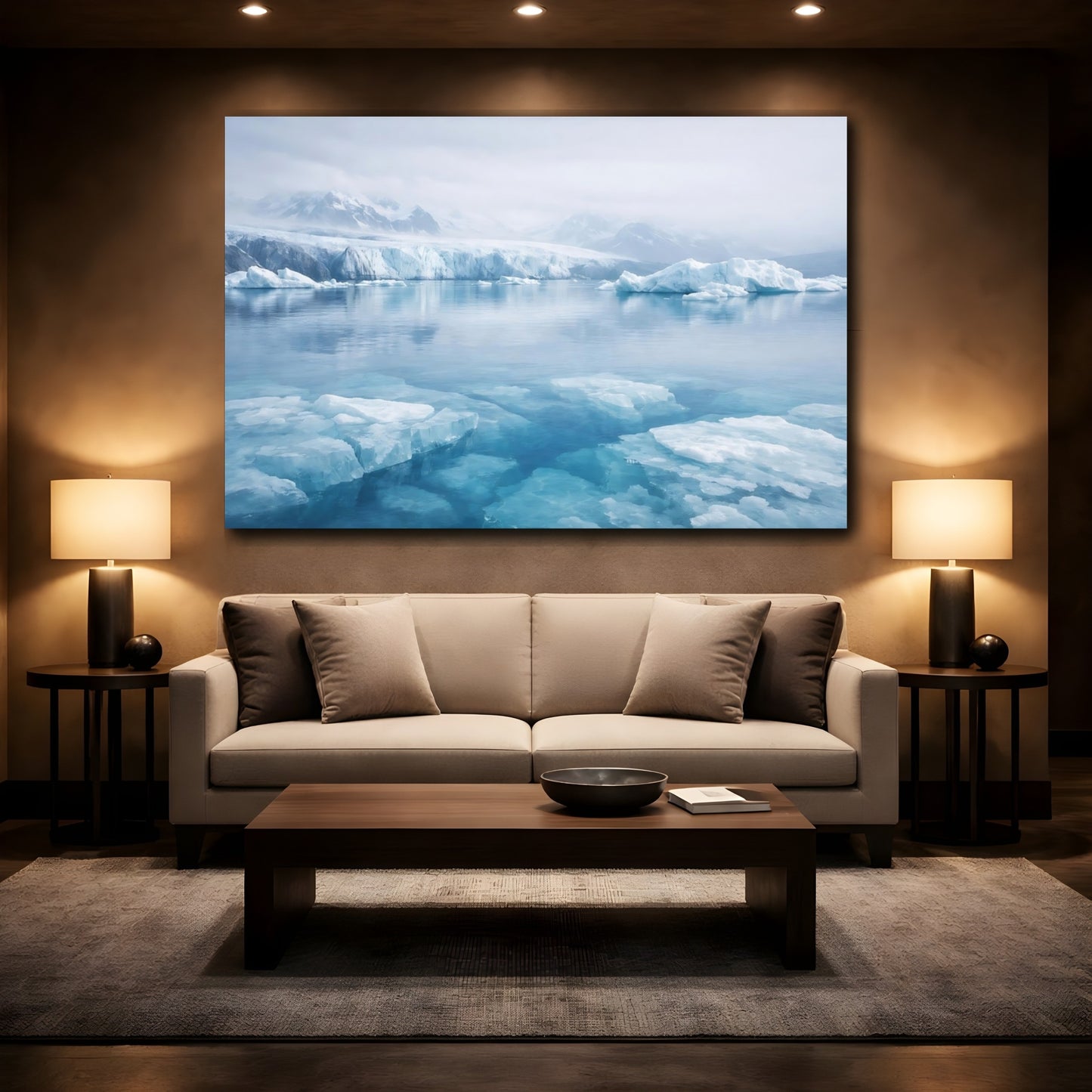 Mockup 3. Nature Icebergs Blue Arctic shown as stretched canvas wall art